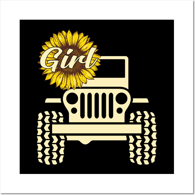 Jeep Sunflower Jeep Girl Jeep Women Wall Art by Jane Sky